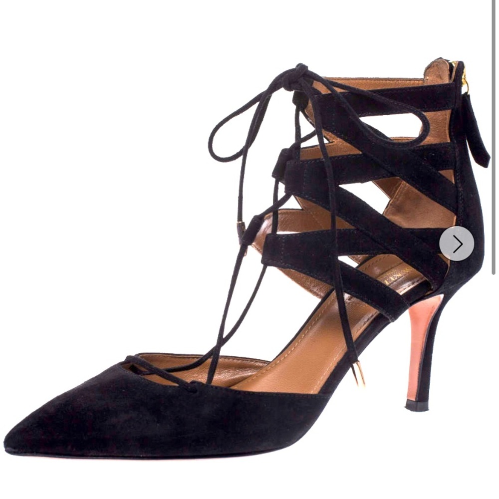 Aquazzura Black Suede Belgravia Lace Up Heels
